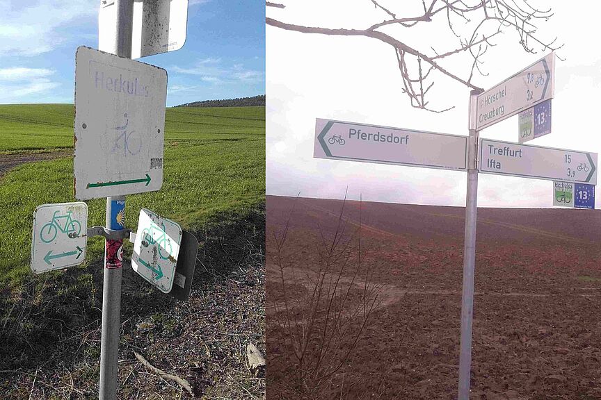 Wegweiser vorher nachher vorher - nachher: Die neue Beschilderung ist in Creuzburg ein echter Fortschritt.